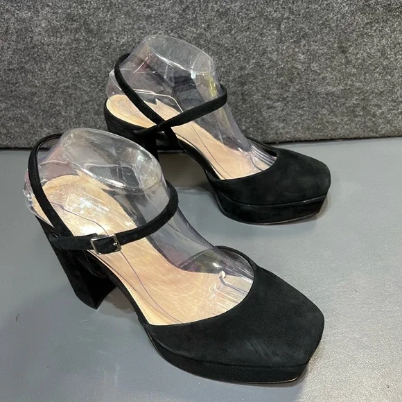 Vince Camuto Black Suede Platform Ankle Strap Heels Women’s Size 10 - Picture 4 of 15